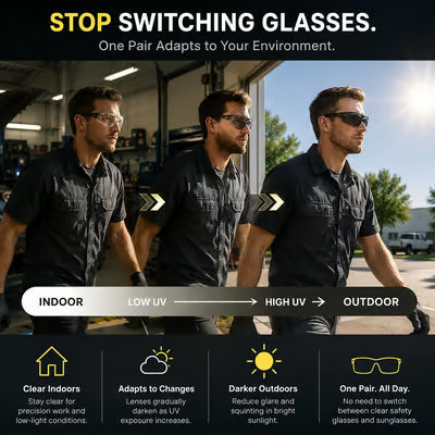 Photochromic Safety Glasses with Removable Foam Lining