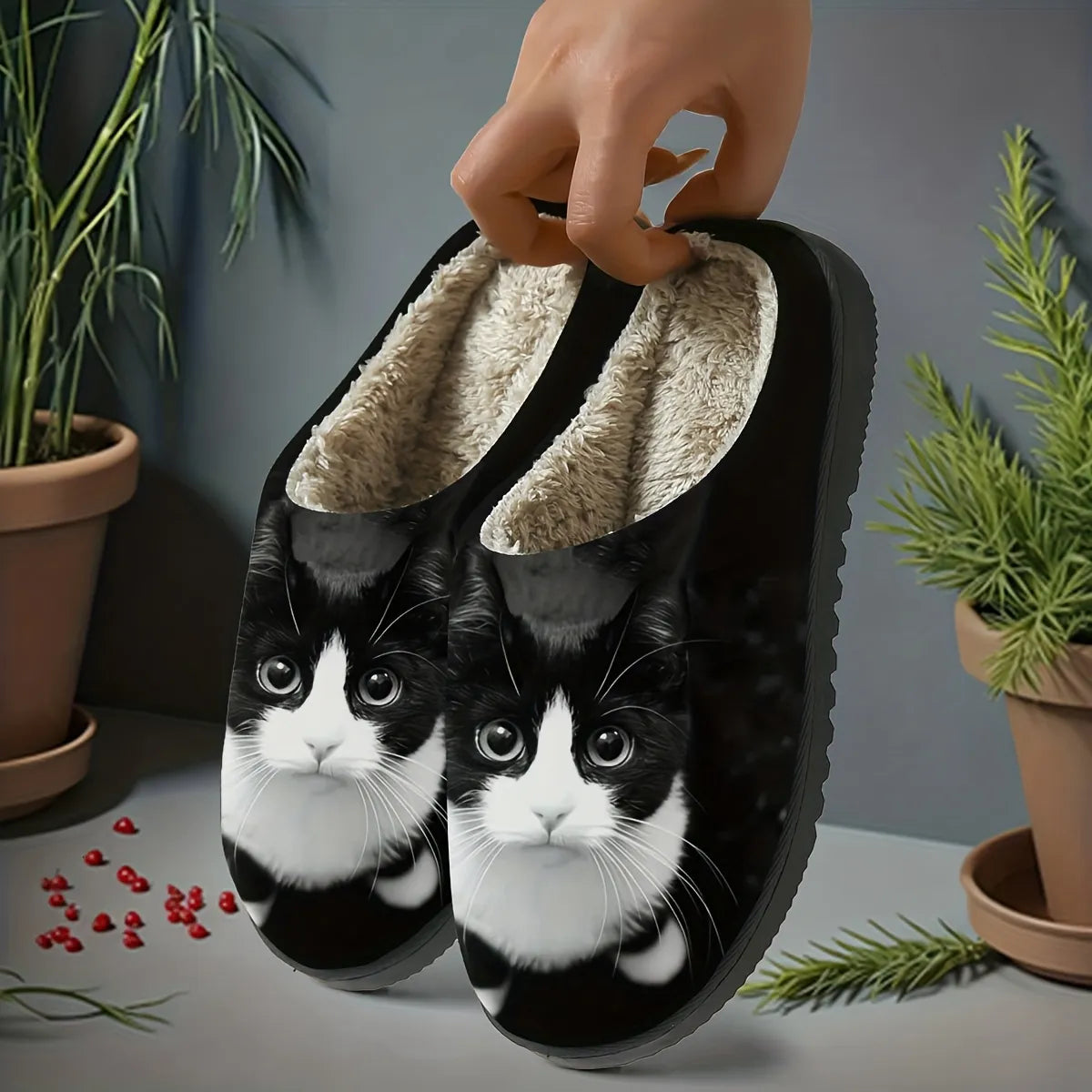 Women's 3D Cat Plush Slip-On Slippers