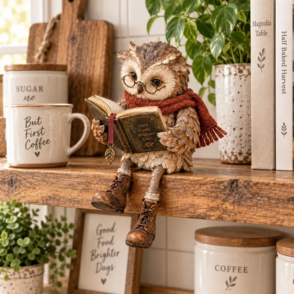 Reading Owl Shelf Figurine