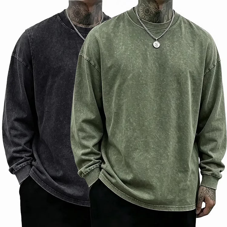 Men's Vintage Washed Oversized Long-Sleeve T-Shirt