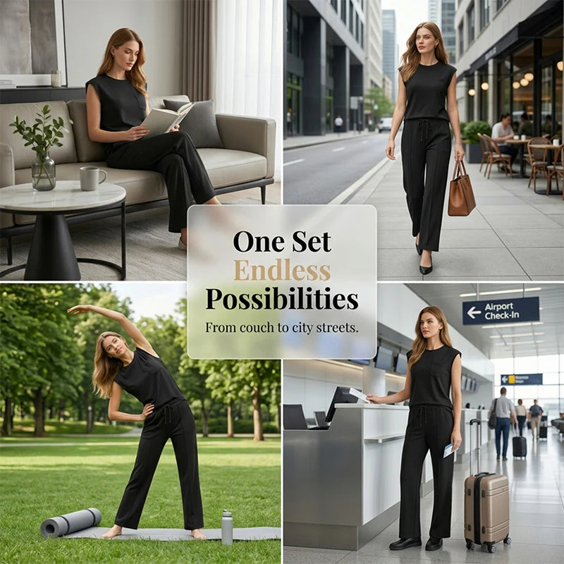 Women's Sleeveless Top & Drawstring Trouser Set