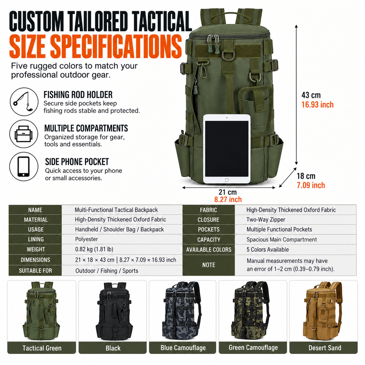 Men's Multi-Compartment Fishing Backpack