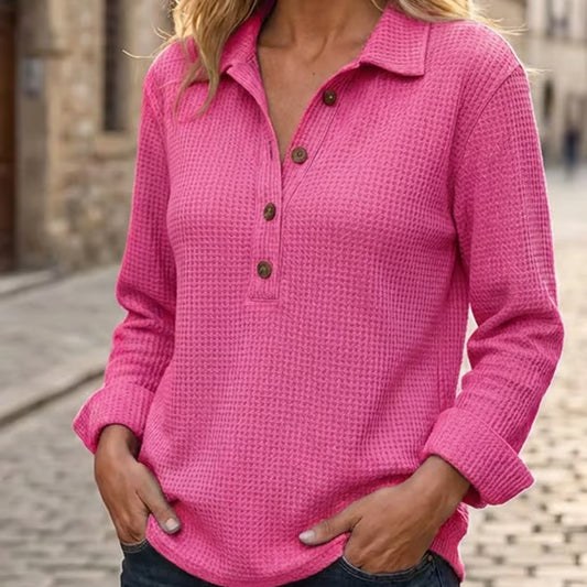 Women's Waffle Knit Henley Pullover