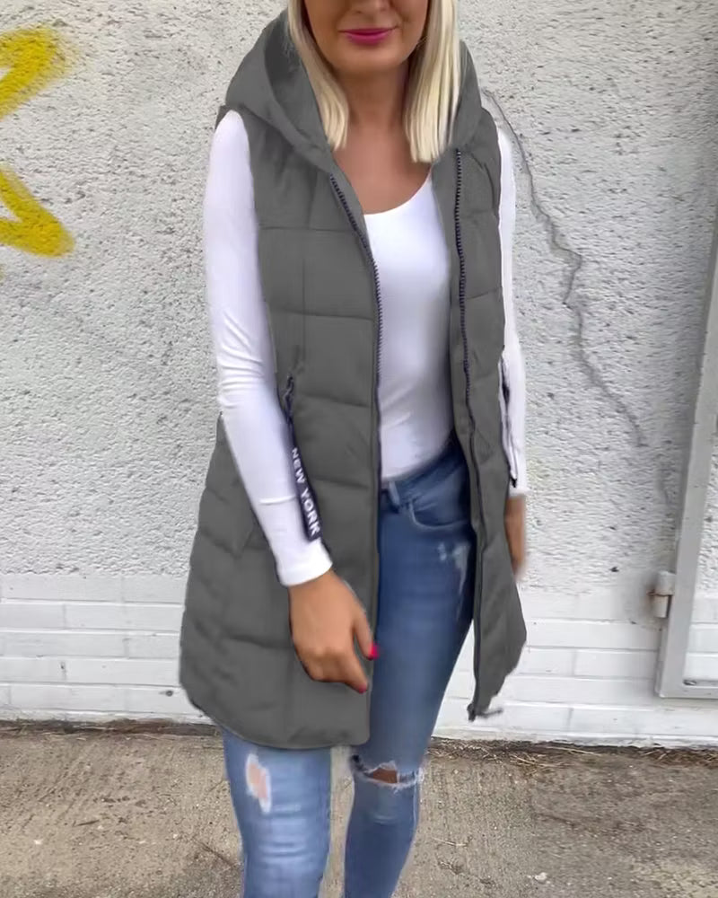 Women's Longline Quilted Hooded Gilet