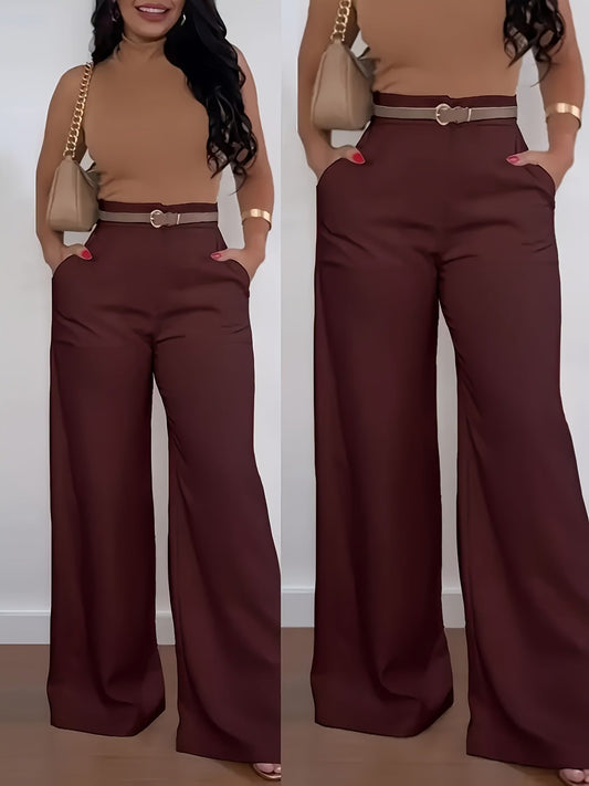 Women's Elegant High-Waisted Wide-Leg Trousers