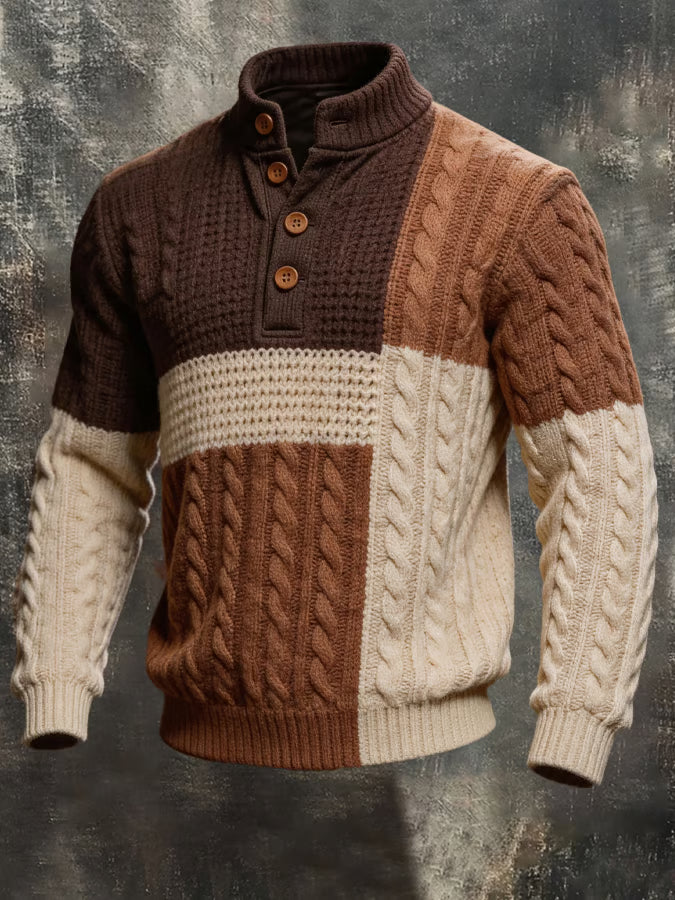 Men's Colour Block Henley Sweatshirt