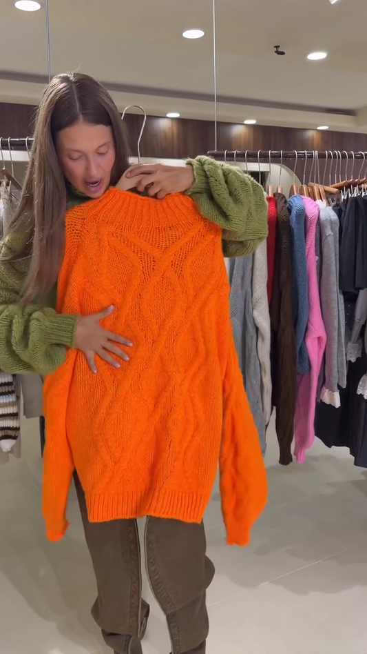 Women's Fluffy Cable Knit Roll Neck Jumper