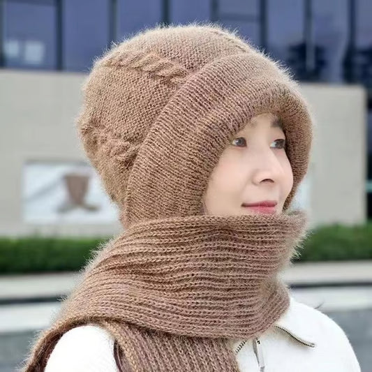 Knitted Ear-Covering Hat & Scarf