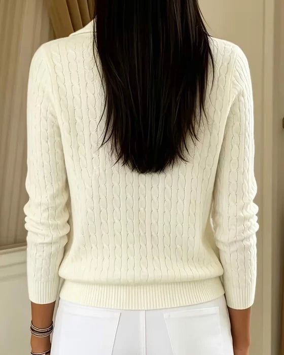 Women's Elegant Cable Knit Zip-Neck Jumper