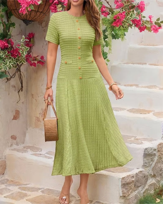 Women's Ribbed Button-Front Midi Dress