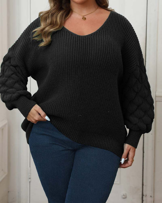 Women's Cable Sleeve V-Neck Knit Jumper