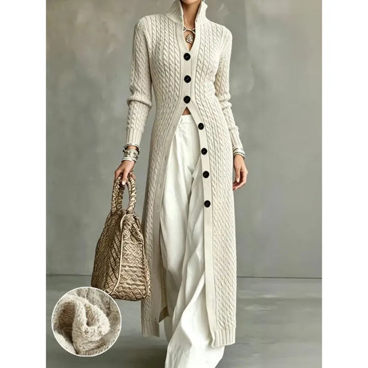 Women's Longline Cable Knit Button-Up Cardigan
