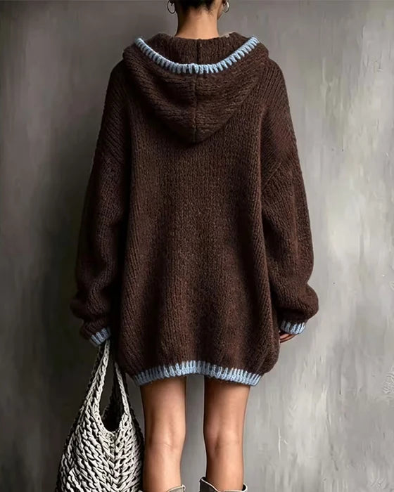 Women's Cosy Contrast Trim Hooded Jumper Dress