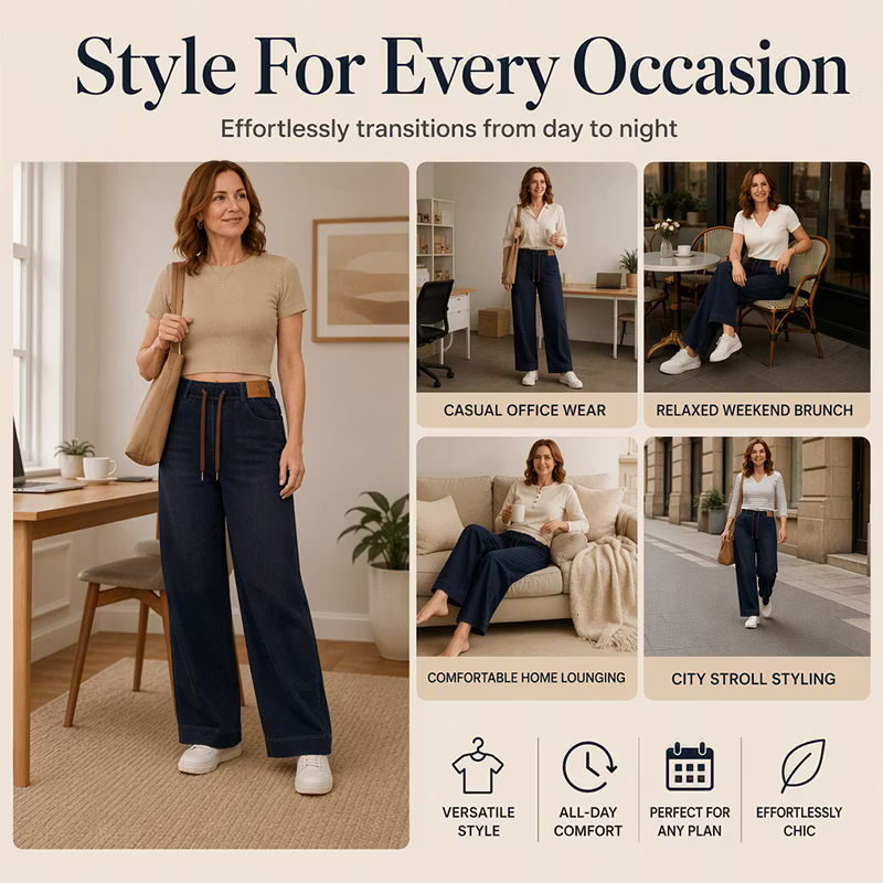Women's Drawstring Waist Wide-Leg Jeans