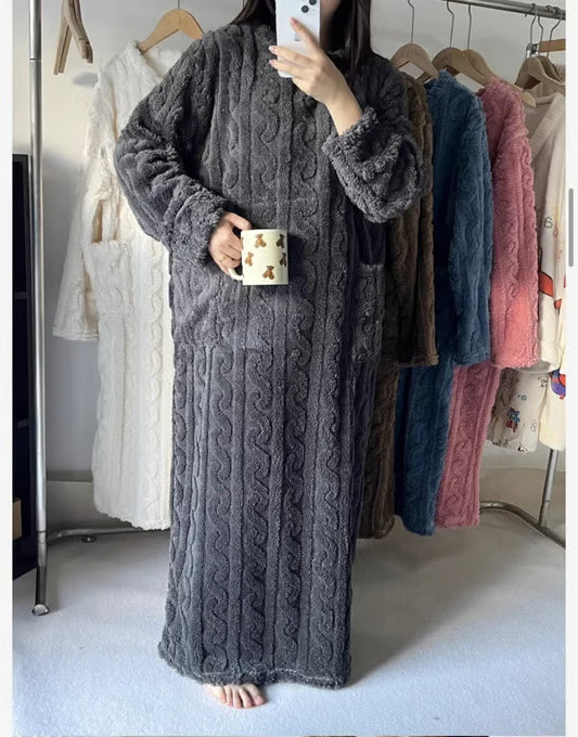 Women's Cosy Cable-Knit Fleece Nightdress