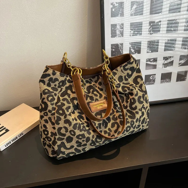 Women's Elegant Leopard Print Shoulder Tote Bag