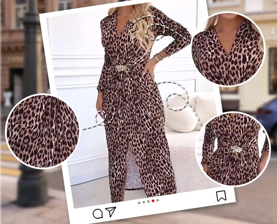 Women's Leopard Print V-Neck Midi Dress