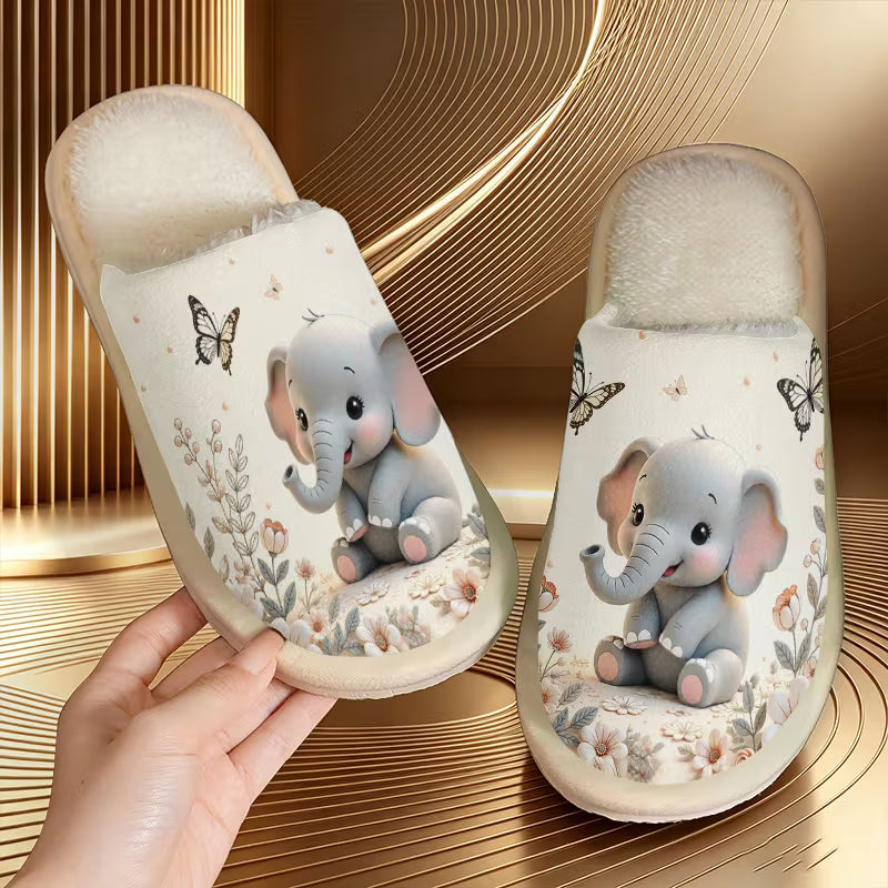 Elephant & Floral Plush Slippers