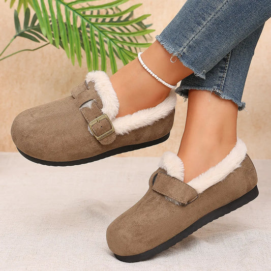 Women's Cosy Faux Fur Buckle Slip-On Shoes