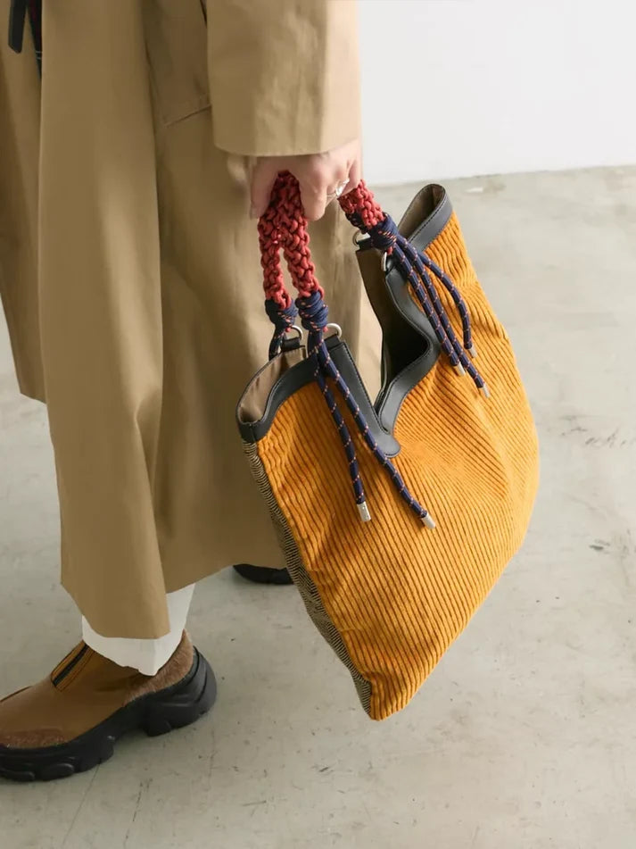 Women's Corduroy Woven-Handle Tote Bag