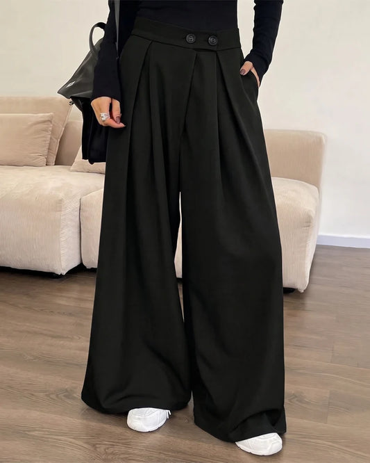 Women's High-Waisted Pleated Wide-Leg Trousers