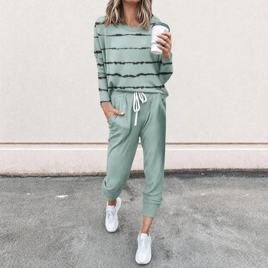 Women's Striped Long Sleeve Top & Jogger Set