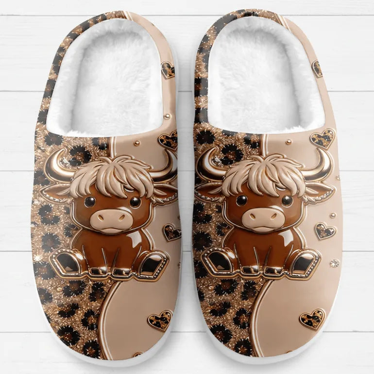 Cosy Highland Cow Plush Slippers