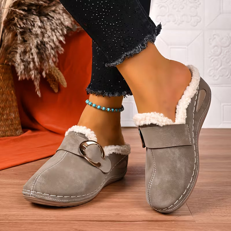 Women's Plush Trim Wedge Mules