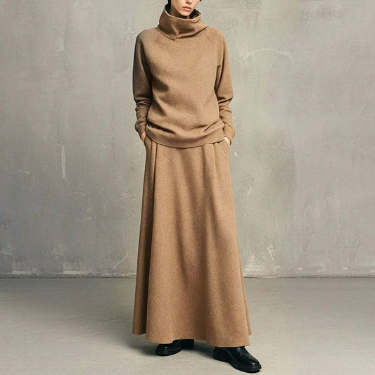 Women's Roll Neck Fleece Top & Maxi Skirt Set
