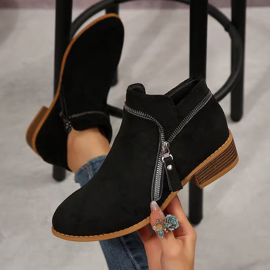 Women's Double-Zip Low Heel Ankle Boots