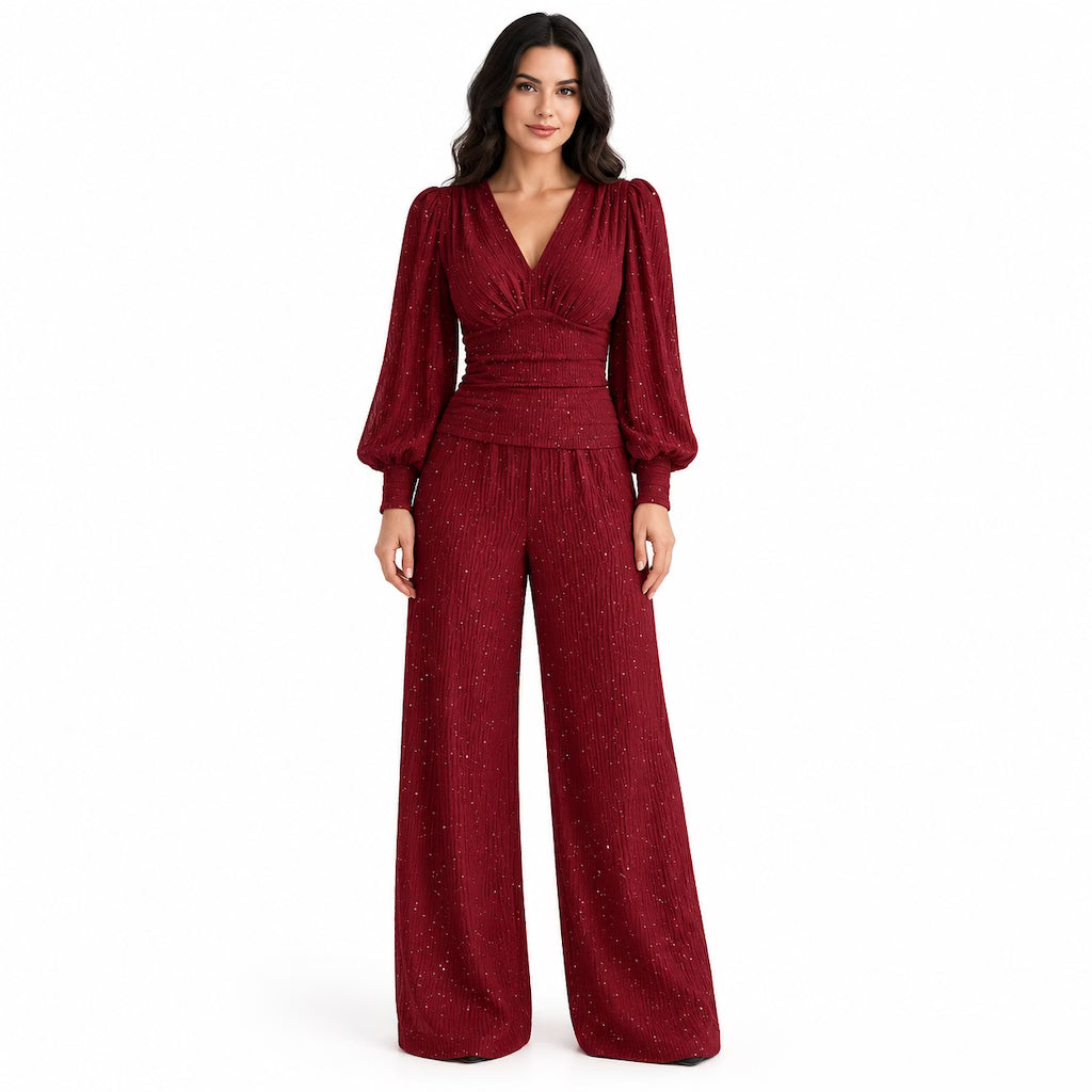 Women's Elegant Shimmering Two-Piece Trouser Set
