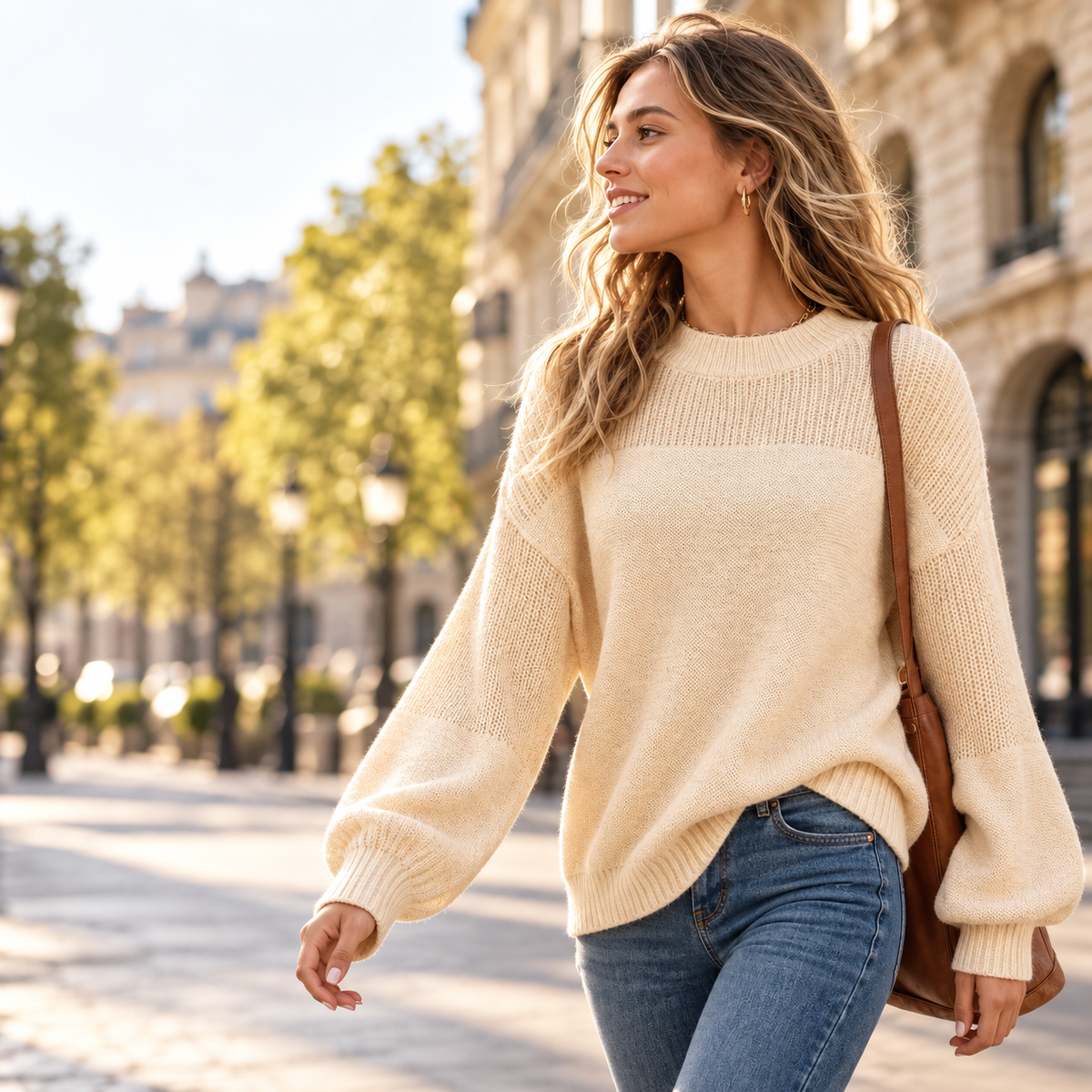 Women's Textured Knit Balloon Sleeve Jumper