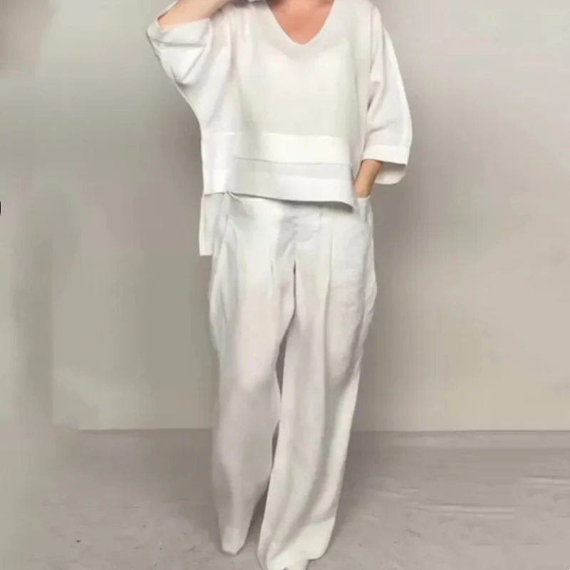 Women's Asymmetric V Neck Two Piece Set