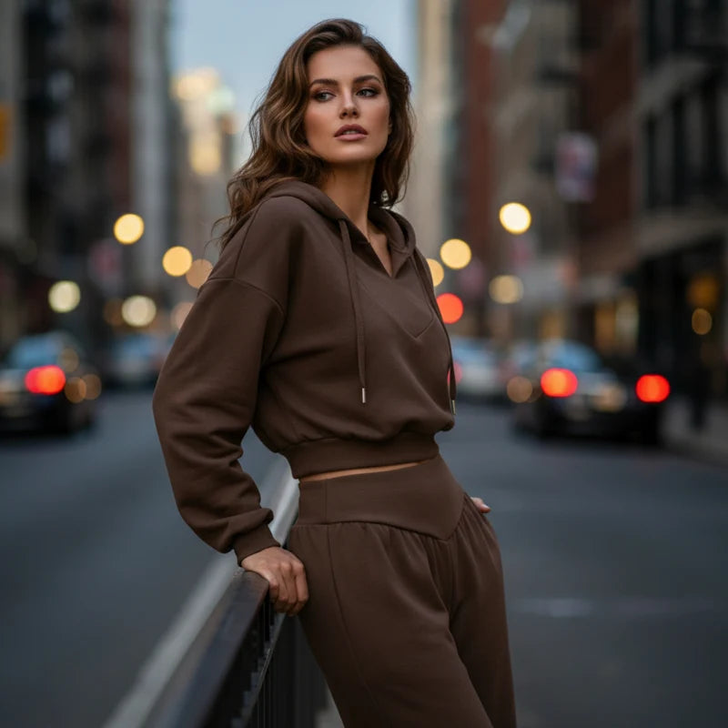 Women's Cropped Hoodie & Wide Leg Trouser Set