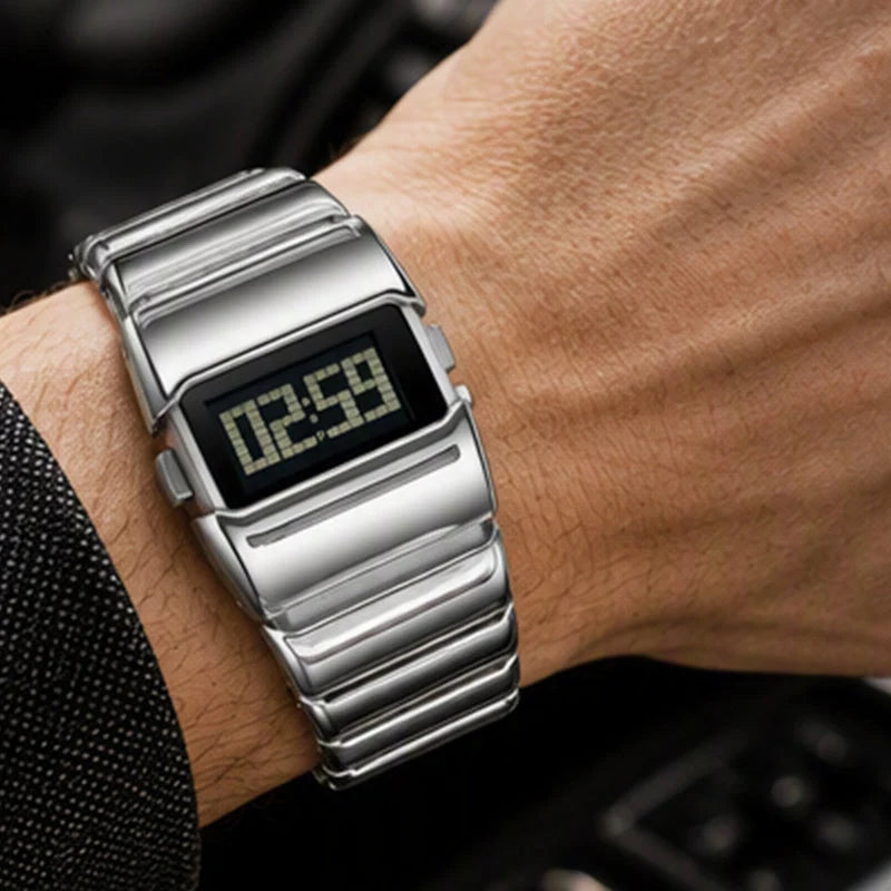 Men's Polished Digital Metal Watch