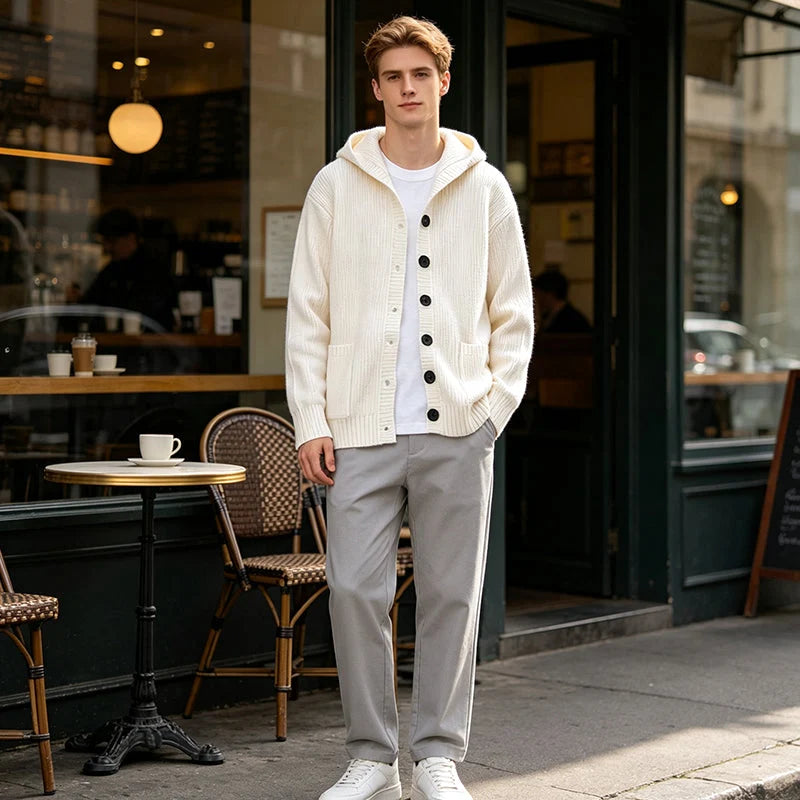 Men's Textured Hooded Knit Cardigan