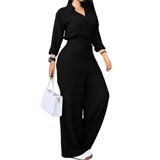 Women's Shirt Style Wide Leg Jumpsuit