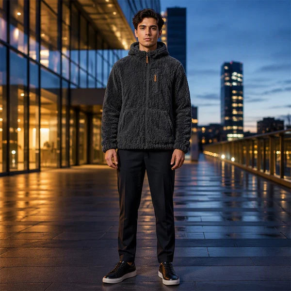 Men's Textured Fleece Hooded Jacket