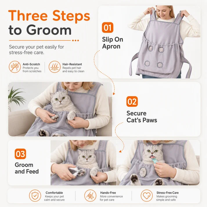Hands-Free Cat Grooming Pouch Apron