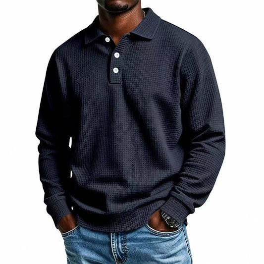 Men's Waffle Knit Long Sleeve Polo Shirt