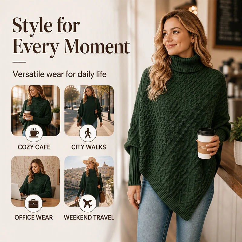 Women's Cable Knit Poncho Jumper