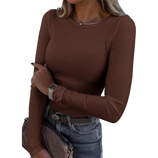 Women's Ribbed Crew Neck Long Sleeve Top