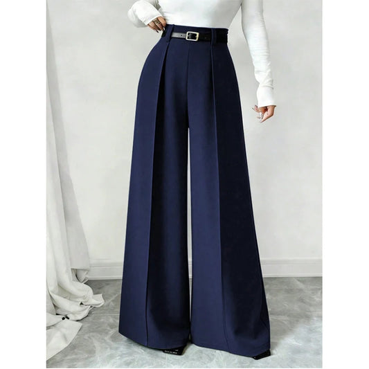 Women's High-Waisted Draped Wide-Leg Trousers