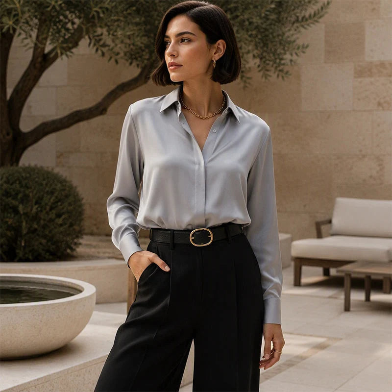 Women's Elegant Satin-Look Button-Up Shirt