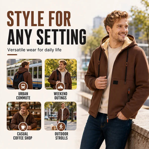 Men's Sherpa-Lined Hooded Winter Jacket