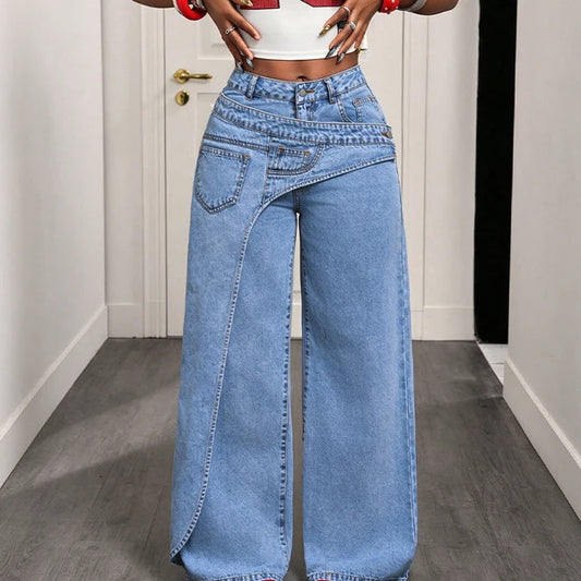 Women’s Wrap-Waist Wide-Leg Jeans