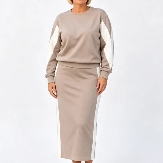 Women's Contrast Panel Sweatshirt & Midi Skirt Set