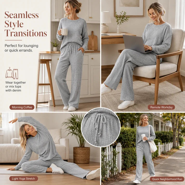Women's Soft Ribbed Two-Piece Lounge Set