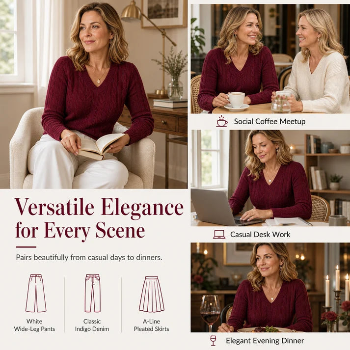 Women's V-Neck Cable Knit Jumper