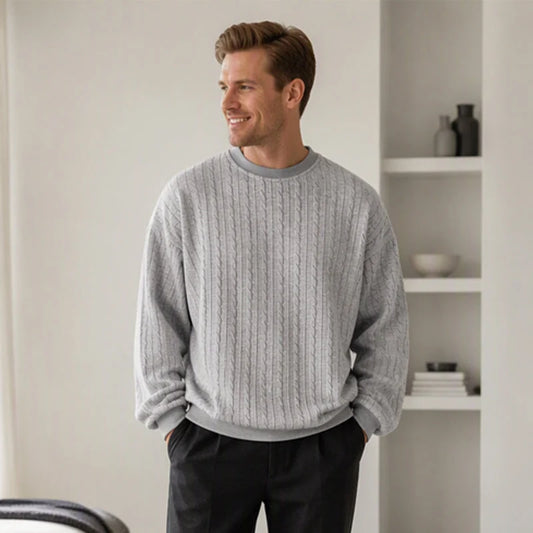 Men's Textured Cable Knit Crewneck Jumper